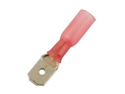 TERMINAL MACHO TERMORRETRÁTIL VERMELHO DE ENCAIXE POR PRESSÃO, 6,3 MM, PACOTE COM 25 UNIDADES