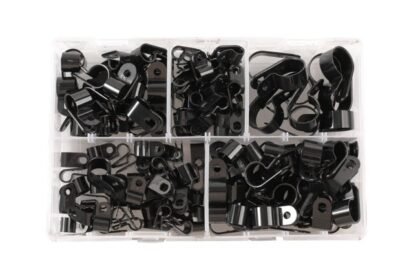 CAIXA COM 160 CLIPS DE NYLON SORTIDOS EM FORMATO DE P