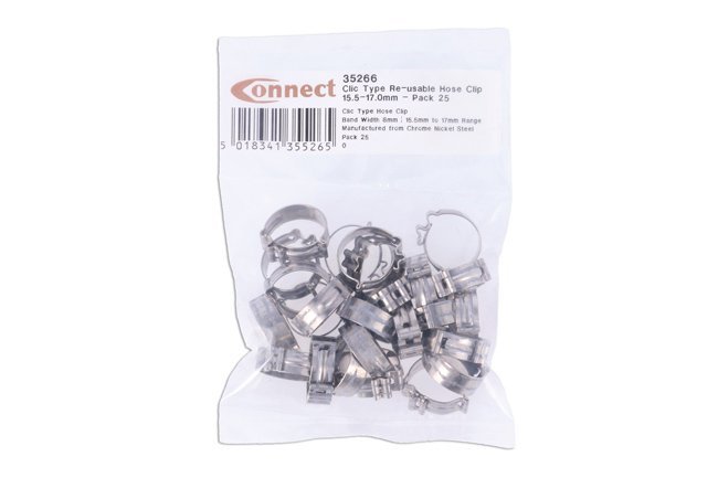 ABRAÇADEIRA DE MANGUEIRA REUTILIZÁVEL TIPO CLIC 15,5-17,0 MM, PACOTE COM 25 UNIDADES - Image 2