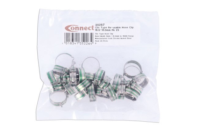 ABRAÇADEIRA DE MANGUEIRA REUTILIZÁVEL TIPO CLIC 16,5-18,0 MM, PACOTE COM 25 UNIDADES - Image 2