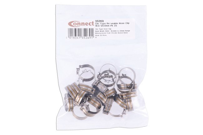 ABRAÇADEIRA DE MANGUEIRA REUTILIZÁVEL TIPO CLIC 18,5-20,0 MM, PACOTE COM 25 UNIDADES - Image 2