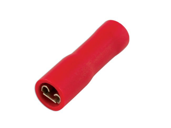 TERMINAL FÊMEA DE ENCAIXE POR PRESSÃO, TOTALMENTE ISOLADO, VERMELHO, 6,3 MM, PACOTE COM 10 UNIDADES.