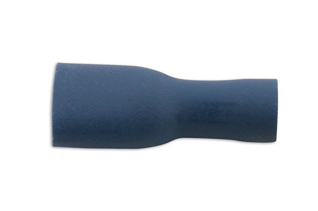 TERMINAL FÊMEA DE ENCAIXE POR PRESSÃO, TOTALMENTE ISOLADO, AZUL, 6,3 MM, PACOTE COM 10 UNIDADES.