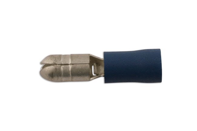 TERMINAL MACHO AZUL TIPO BALA DE 5 MM, PACOTE COM 10 UNIDADES