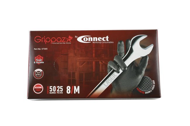 LUVAS DE NITRILO PRETAS GRIPPAZ TAMANHO MÉDIO, CAIXA COM 50 UNIDADES/25 PARES.