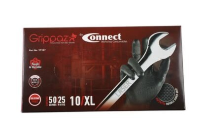 LUVAS DE NITRILO PRETAS GRIPPAZ TAMANHO XLARGE, CAIXA COM 50 UNIDADES/25 PARES.