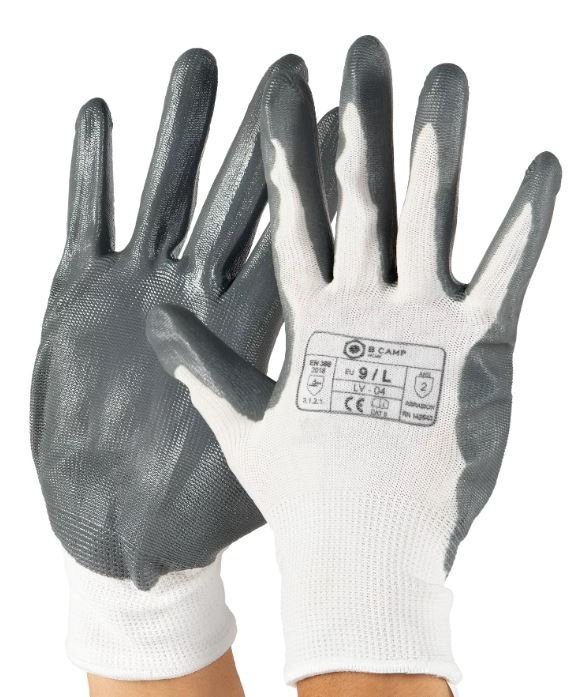 LUVA NITRILO BRANCA/CINZA LV-04 T.9