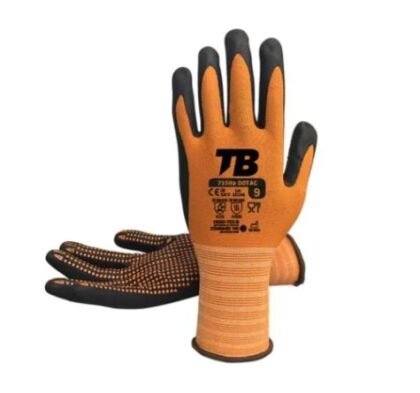 LUVA NYLON/NITRILO LARANJA COM PONTOS NA PALMA REF.715NaDOTAC T.9