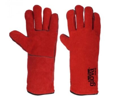 LUVA SOLDADOR VERMELHO FORRADO 35CM TAM.10