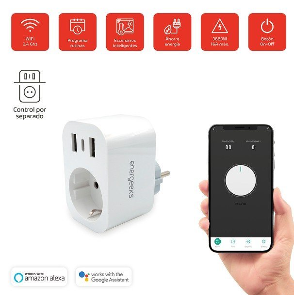 ENERGEEKS - Tomada Wi-Fi inteligente com medidor de consumo e 2xUSB + 1xUSB-C - Image 4
