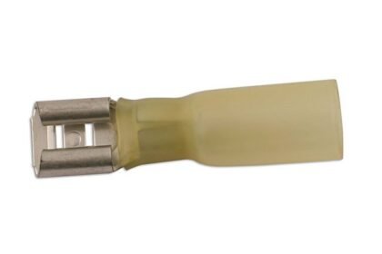 CONECTOR TERMORRETRÁTIL AMARELO FÊMEA DE 6,3 MM, PACOTE COM 25 UNIDADES.