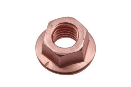 PORCA FLANGEADA E AUTOTRAVANTE M10 X 1,5 X 15 MM COM REVESTIMENTO DE COBRE, CONJUNTO DE 5 PEÇAS