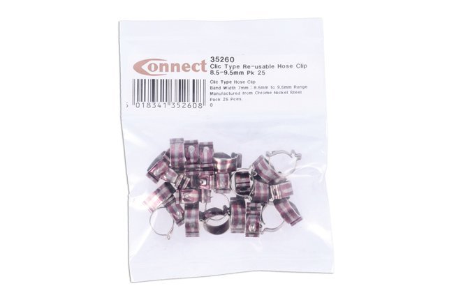 ABRAÇADEIRA DE MANGUEIRA REUTILIZÁVEL TIPO CLIC 8,5-9,5 MM, PACOTE COM 25 UNIDADES - Image 2