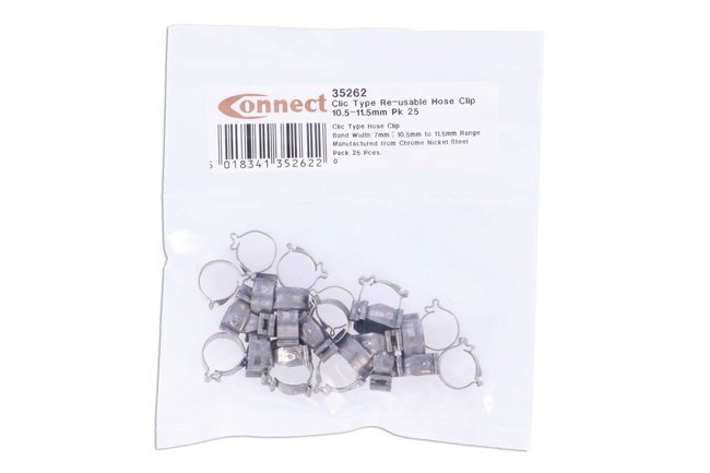 ABRAÇADEIRA DE MANGUEIRA REUTILIZÁVEL TIPO CLIC 10,5-11,5 MM, PACOTE COM 25 UNIDADES - Image 2