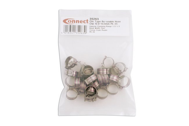 ABRAÇADEIRA DE MANGUEIRA REUTILIZÁVEL TIPO CLIC 12,0-13,0 MM, PACOTE COM 25 UNIDADES - Image 2