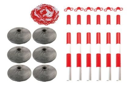 CONJUNTO DE 6 POSTES E BASES COM CORRENTE