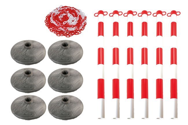 CONJUNTO DE 6 POSTES E BASES COM CORRENTE