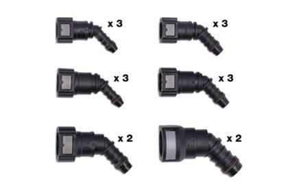 CONJUNTO DE 16 CONECTORES RÁPIDOS PARA LINHA DE COMBUSTÍVEL COM ÂNGULO DE 45°