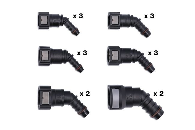 CONJUNTO DE 16 CONECTORES RÁPIDOS PARA LINHA DE COMBUSTÍVEL COM ÂNGULO DE 45°