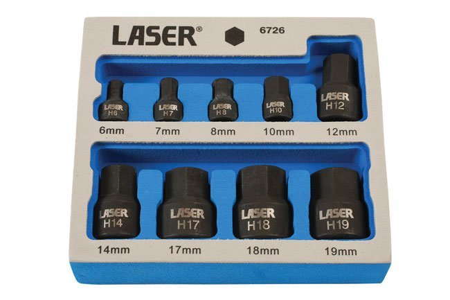 CONJUNTO HEXAGONAL DE IMPACTO DE PERFIL BAIXO AJUSTADA 1/4"D, 3/8"D 9PC