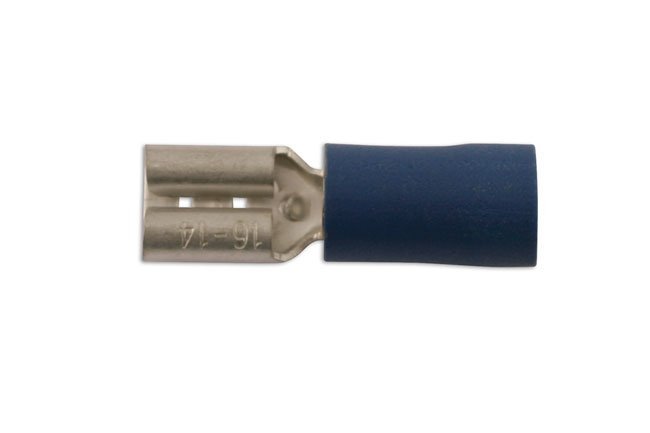 TERMINAL ISOLADO FÊMEA AZUL DE ENCAIXE POR PRESSÃO, 6,3 MM, PACOTE COM 10 UNIDADES